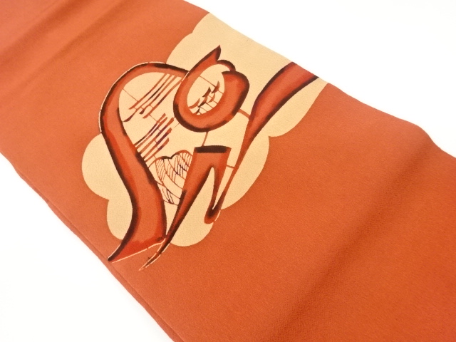 リサイクル　縮緬地草木和染抽象模様名古屋帯